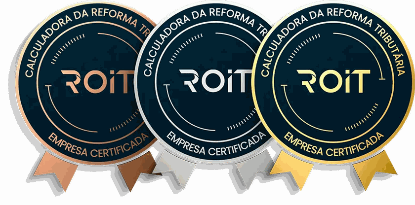 Selos de empresa certificada pela ROIT para a Calculadora da Reforma Tributária